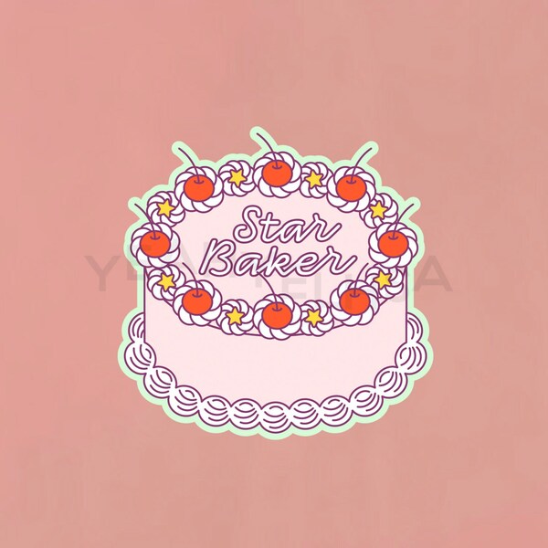 SALE | Star Baker Vinyl Sticker | GBBO | The Great British Bake Off | Waterproof Sticker | Fancy Vintage Cake | Cute Pastel Aesthetic