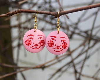 Hand-Painted Wooden Earrings Face