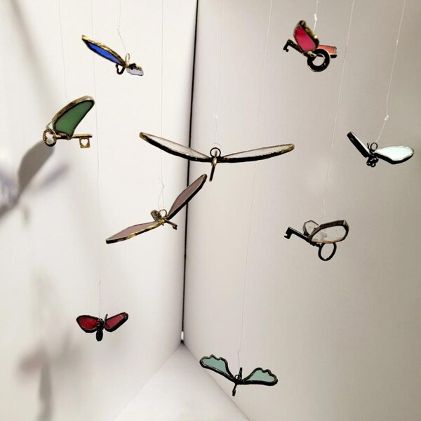 Stained glass flying skeleton key sun catchers inspired by Harry Potter