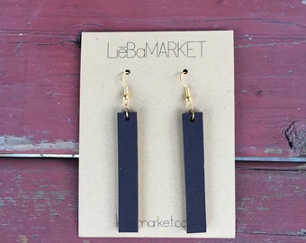 leather strip earrings // black