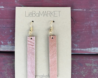 leather strip earrings // rose gold shimmer