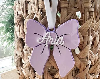 Personalized Acrylic Bow Gift Tag, Custom Name Basket Marker