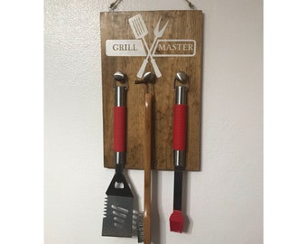 Grill Master BBQ Tool Holder | BBQ Tool Organizer | Grilling Gift for Dad | Outdoor Kitchen Decor | Backyard BBQ Gift