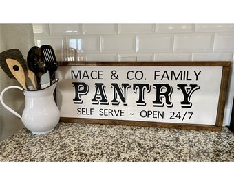 Customized pantry sign, farmhouse, kitchen, wood sign, framed, decor, sign, personalized