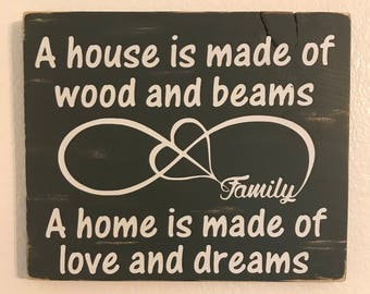 Farmhouse style wood sign | wedding gift | housewarming gift | A house is made of wood and beams a home is made of love and dreams quote