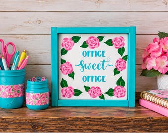 Office Sweet Office Sign | Office Decor | Floral Office Sign | Coworker Gift | Desk Decor | Office Wall Art