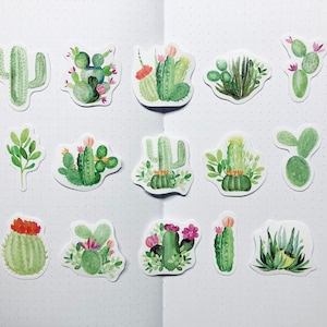 15 Flowering Cactus Garden Botanical Planner Journal Stickers