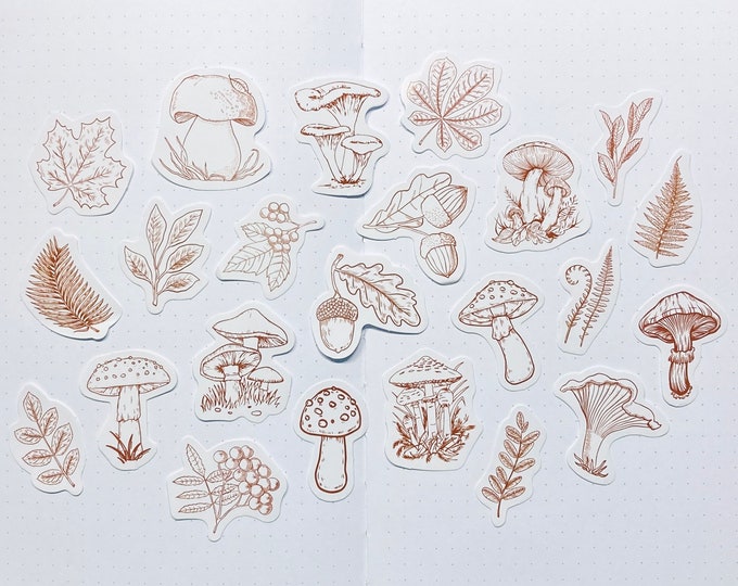 23 Delicate Forest Mushroom Autumn Botanical Stickers