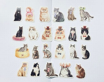 23 Cute Whimsical Cat Cats In Hats Planner Journal Stickers