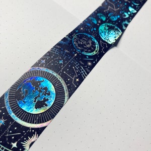 27.5” SAMPLE Wide HOLOGRAPHIC Foil Galaxy Constellations Celestial Moon Stars Washi Tape