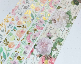 24” SAMPLE Size Set GOLD FOIL Florals Floral Leaves Vintage Botanical Wide Washi Tape