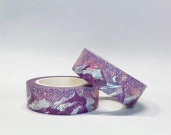 Lavender Celestial HOLOGRAPHIC Foil Night Sky Snowy Mountains Washi Tape Roll