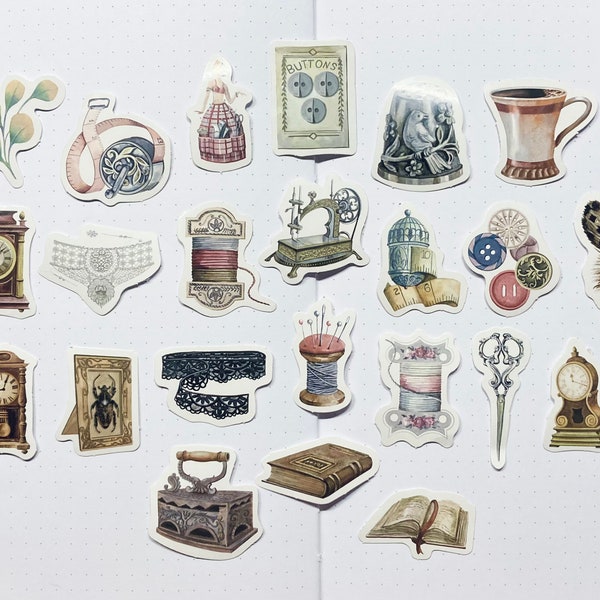 23 Sewing Needlecraft Victorian Steampunk Crafting DIY Stickers