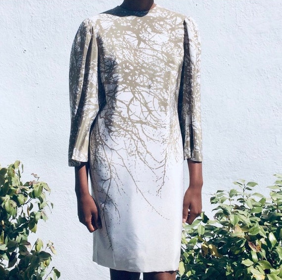 Pauline Trigere Silk BRANCHES dress with Angel Sle