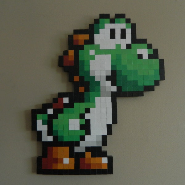 Yoshi Wooden 8bit Video Game Pixel Wall Art