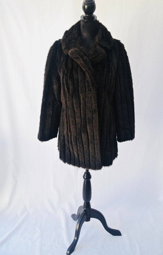 1970s Barmink coat | Brown midi faux fur coat | F