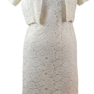 1960s, 60s, cream, lace dress, sheath, wiggle, dress, matching jacket, dress and jacket set,  matching set, wedding , evening, cocktail