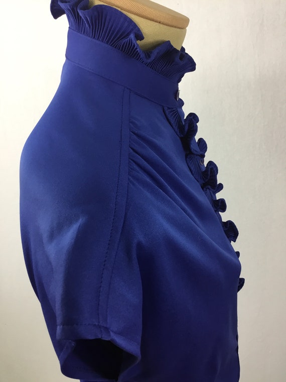 Top,1960s, rare tuxedo top, bright blue, ruffled,… - image 3