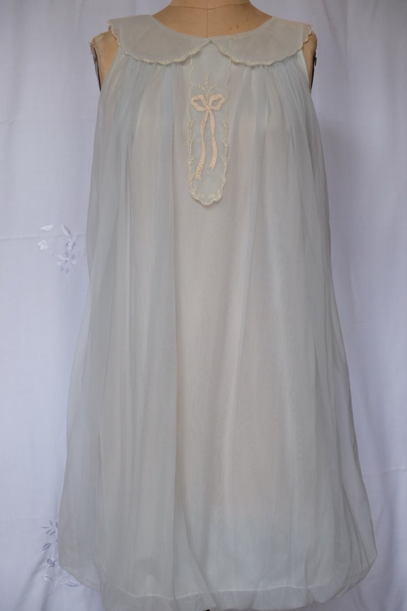 REDUCED 1960s Palest blue green Nightdress,negligee,boudoir,mushroom hem,honeymoon .