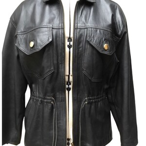 Leather jacket, black leather jacket, tie waist jacket, large size jacket, 1990s jacket, lined leather jacket, Vera Pelle label image 2