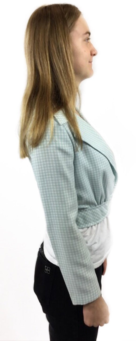 Cropped Jacket, 1960s, Pale blue and white gingha… - image 3