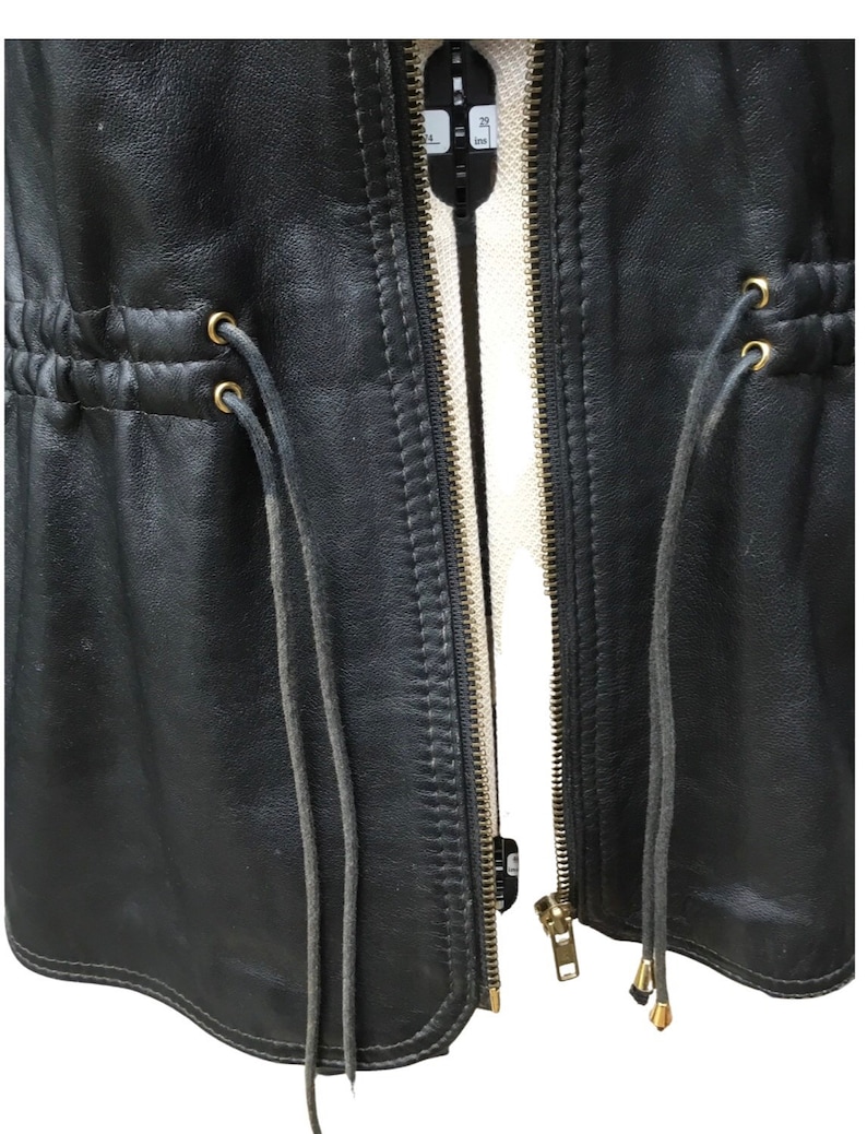 Leather jacket, black leather jacket, tie waist jacket, large size jacket, 1990s jacket, lined leather jacket, Vera Pelle label image 6