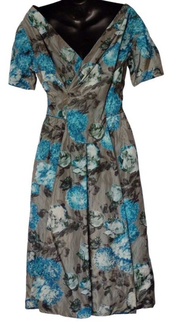1950s One Shoulder Blue & Gold Silk Sari Dress & Jacket
