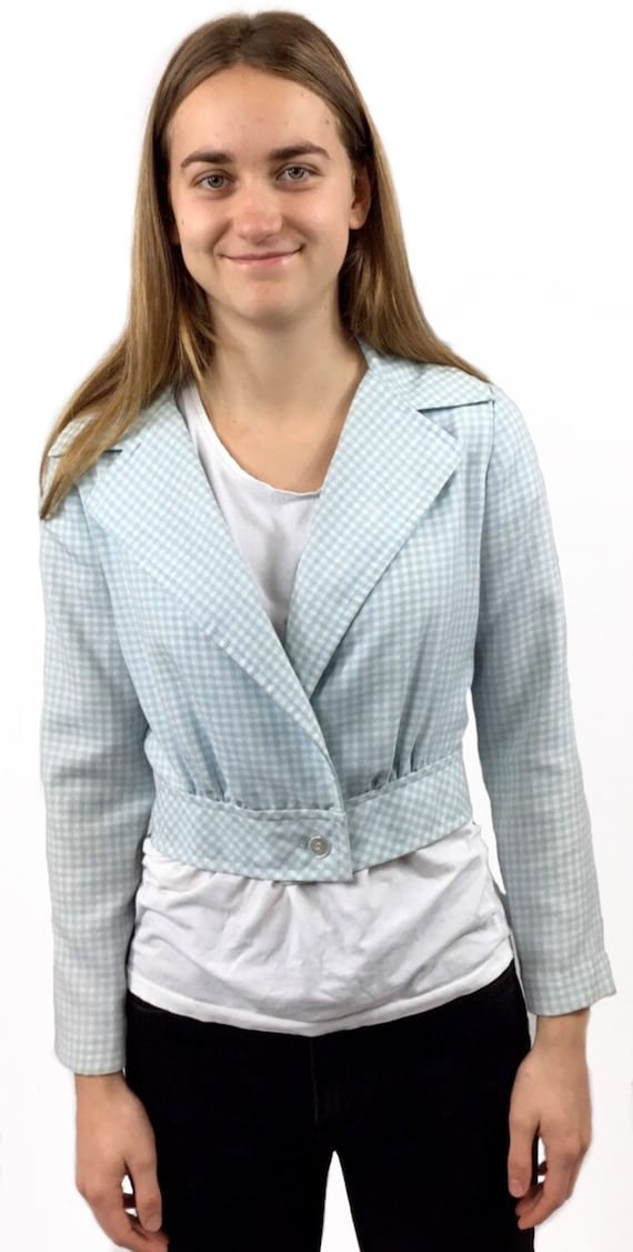 Cropped Jacket, 1960s, Pale blue and white gingha… - image 1