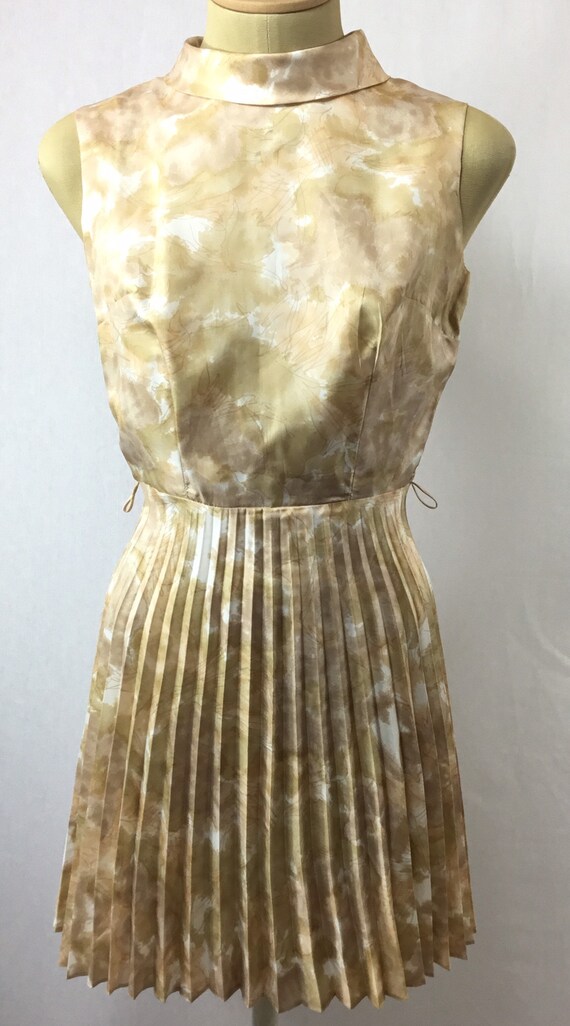 1960s, 60s mini dress, pastel print, pleated dress