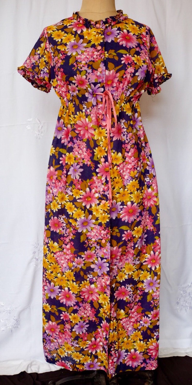 1970s Vibrant Cotton Button REDUCED Vintage 1960s up dress