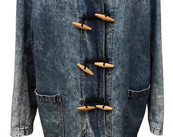 Denim Duffle Coat Jean Jacket With Wooden Toggles Fleece Lining  