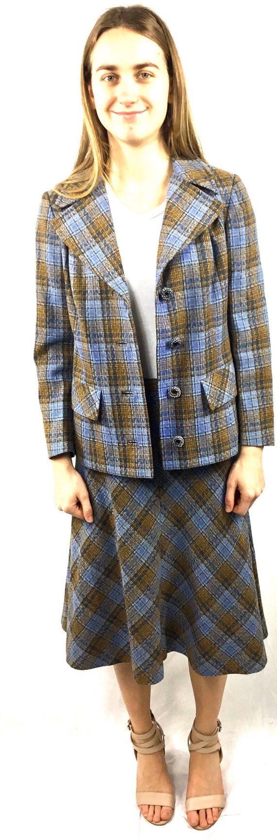 Women’s skirt and jacket suit, plaid fabric, Shel… - image 3