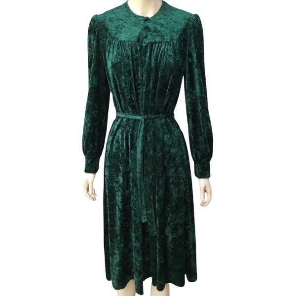 Robe, robe en velours écrasé vert foncé, petite robe moyenne, robe de poids moyen, robe d'événement, robe d'automne