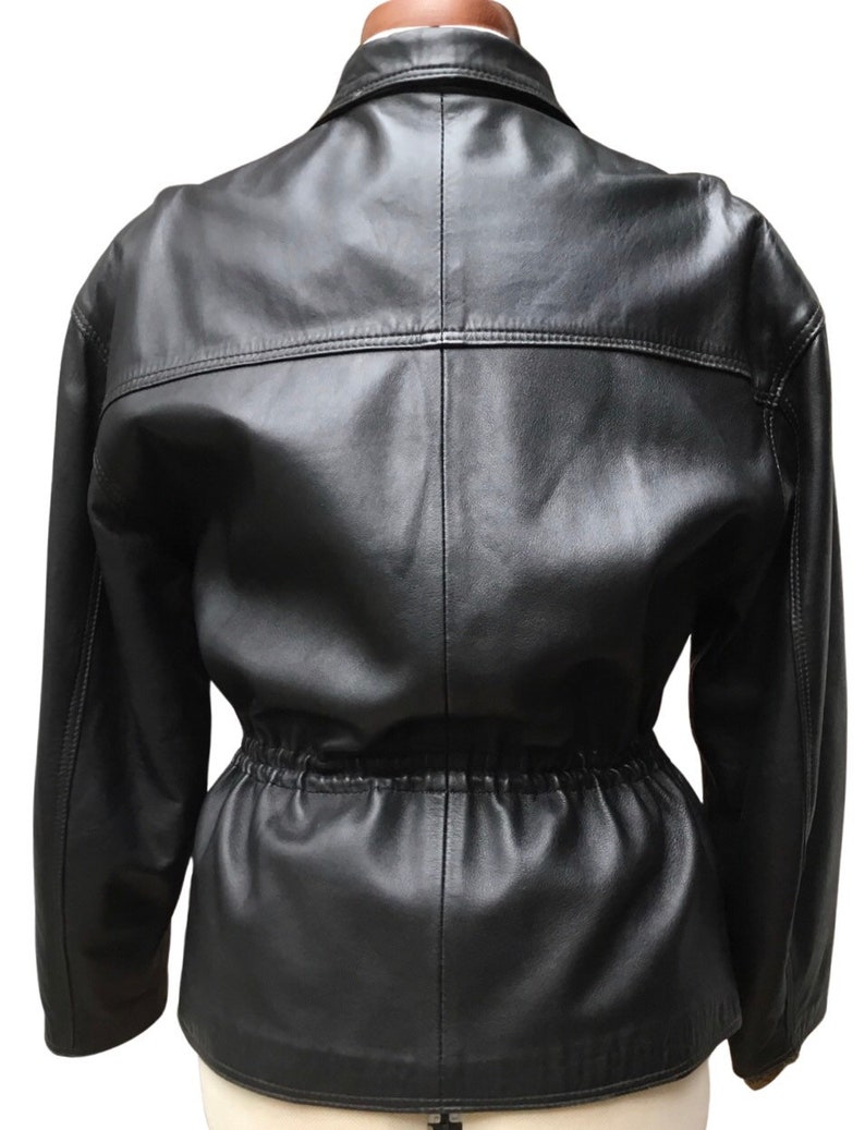 Leather jacket, black leather jacket, tie waist jacket, large size jacket, 1990s jacket, lined leather jacket, Vera Pelle label image 4