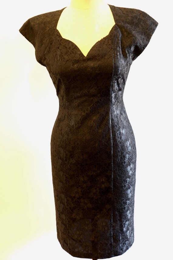 1980s lined lace sheath dress by Mr K and co