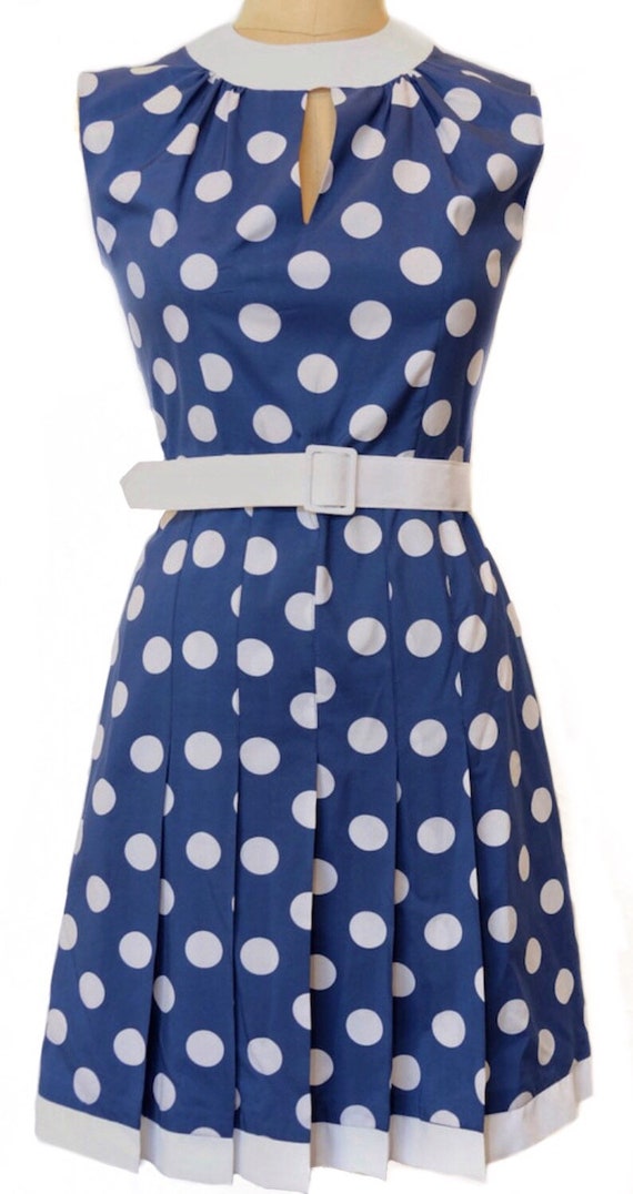 Blue dress white polka dots sales