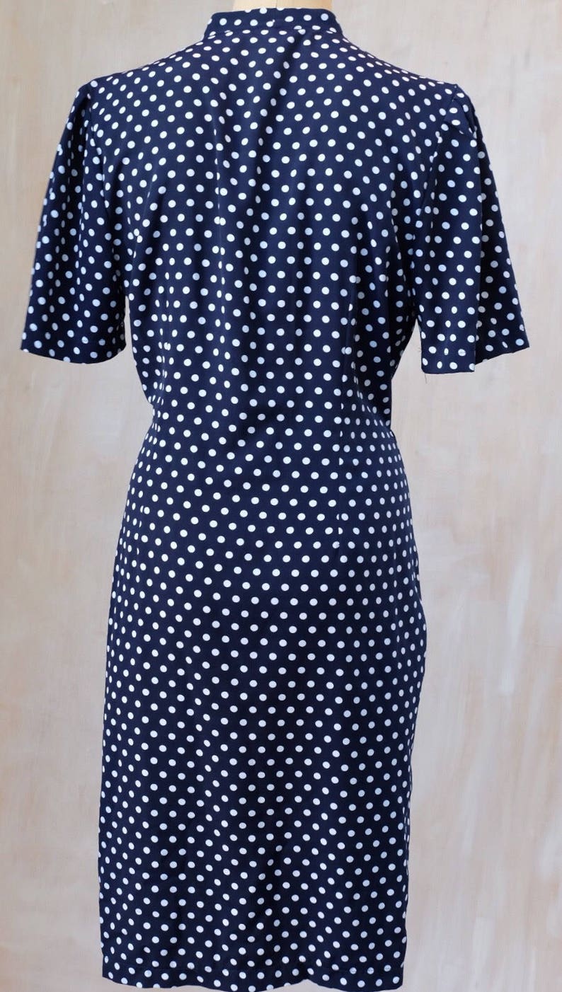 1980s-1990s blue and white polka dot dress,lightweight polyester wrap dress,double breasted,dress