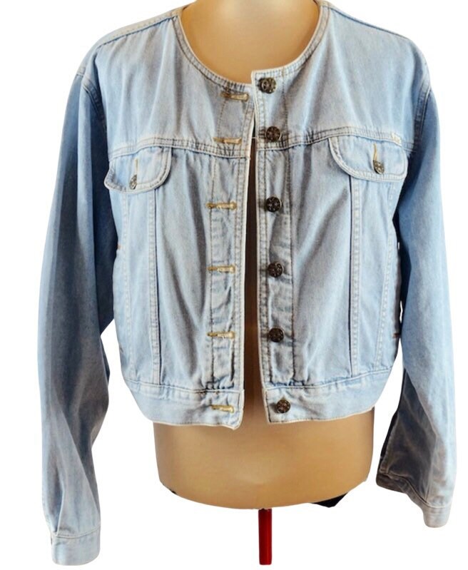 collarless jean jacket