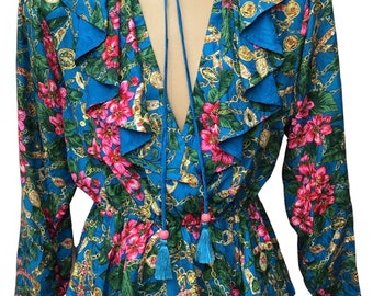 Diane Freis silk top, blouse, boho top, 100 percent silk, silk top, boho silk top, designer silk top, designer blouse