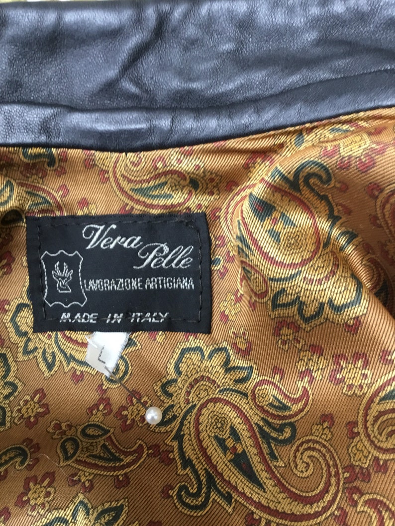 Leather jacket, black leather jacket, tie waist jacket, large size jacket, 1990s jacket, lined leather jacket, Vera Pelle label image 8