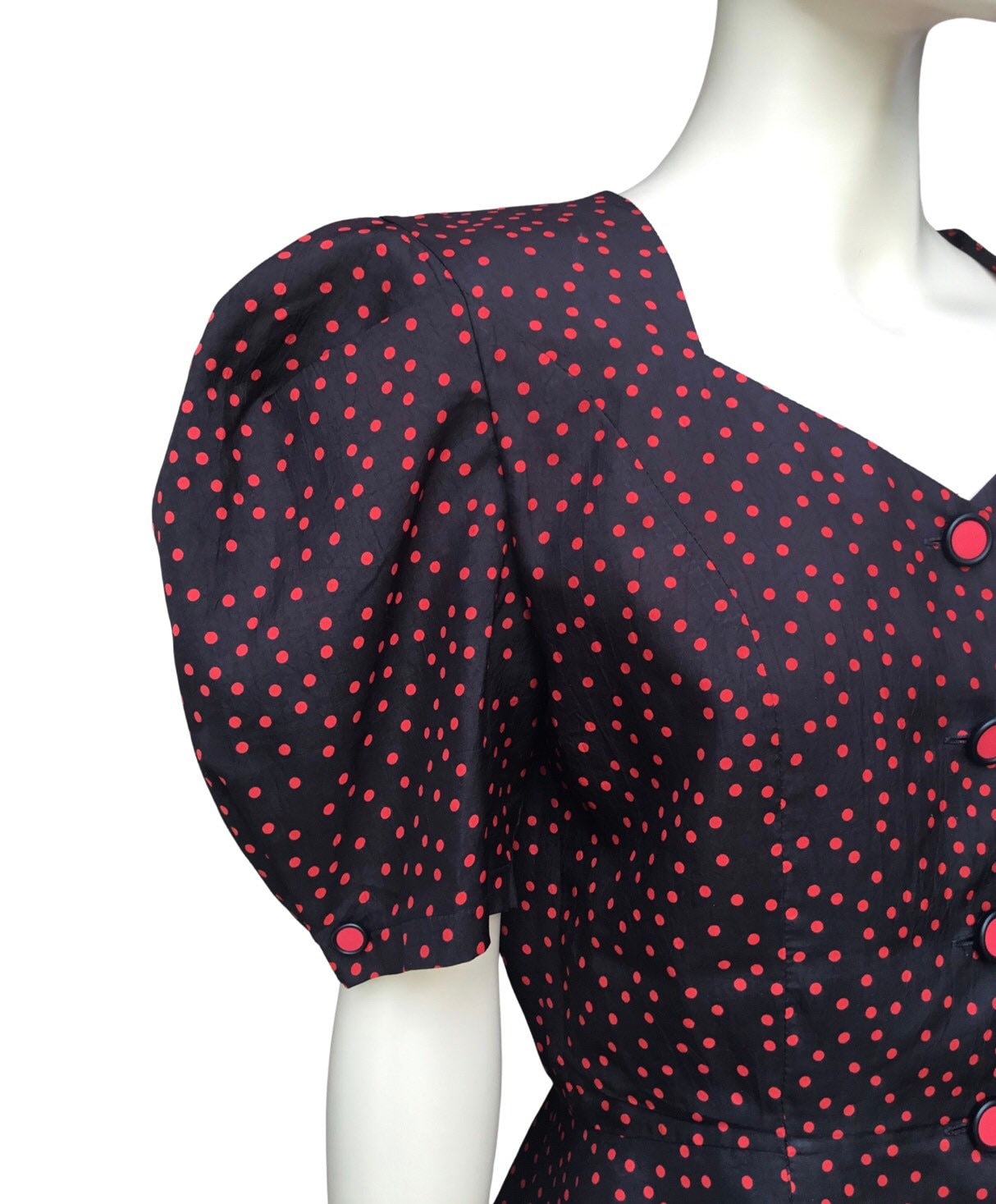 Vintage 80's red & black peplum top S Jeanne Marc