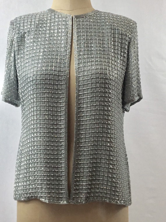 silver beaded evening top