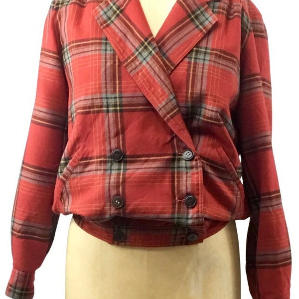 1980s 1990s, tartan , wool, lined jacket, bomber jacket, Country Road label,Red, winter,jacket