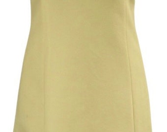 1960s Mod Yellow Crimplene Dress with Colorful Embroidery