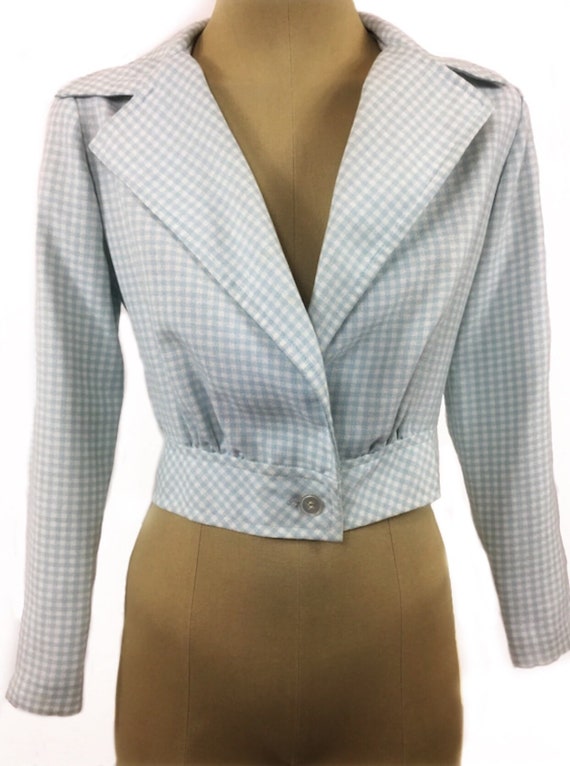 Cropped Jacket, 1960s, Pale blue and white gingha… - image 2