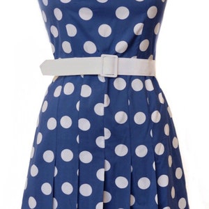 Vestido,Vestido de día vintage años 60&#39;s lunares azul y blanco - dominex