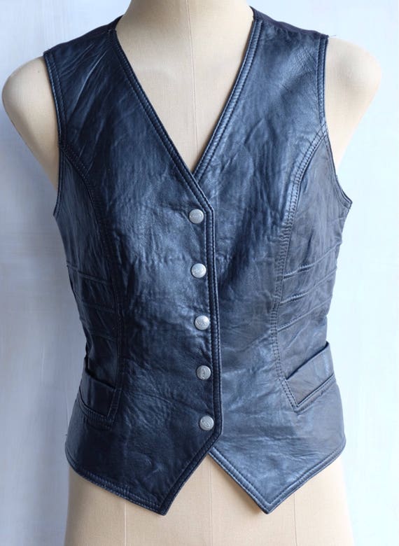 1990s 90s Vest Jag Jeans Leather Front Stretch Back Etsy