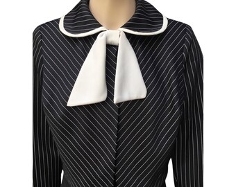 1970s Refashioned Cropped Jacket, Black White Pinstripe Polyester, Miss Modern Wear