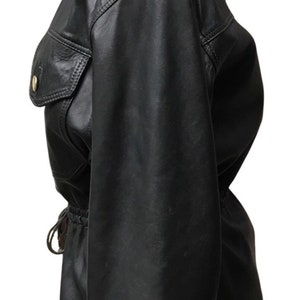 Leather jacket, black leather jacket, tie waist jacket, large size jacket, 1990s jacket, lined leather jacket, Vera Pelle label image 3