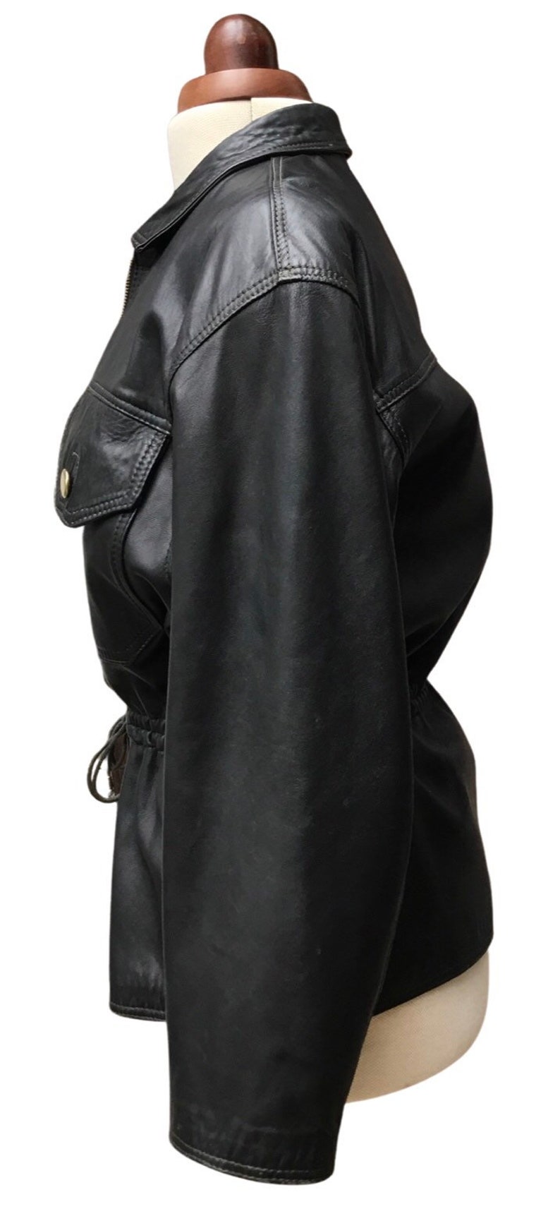 Leather jacket, black leather jacket, tie waist jacket, large size jacket, 1990s jacket, lined leather jacket, Vera Pelle label image 3